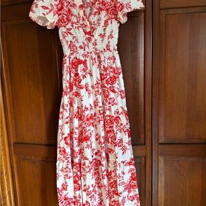 Chicwish White Maxi Dress with Red Floral Print